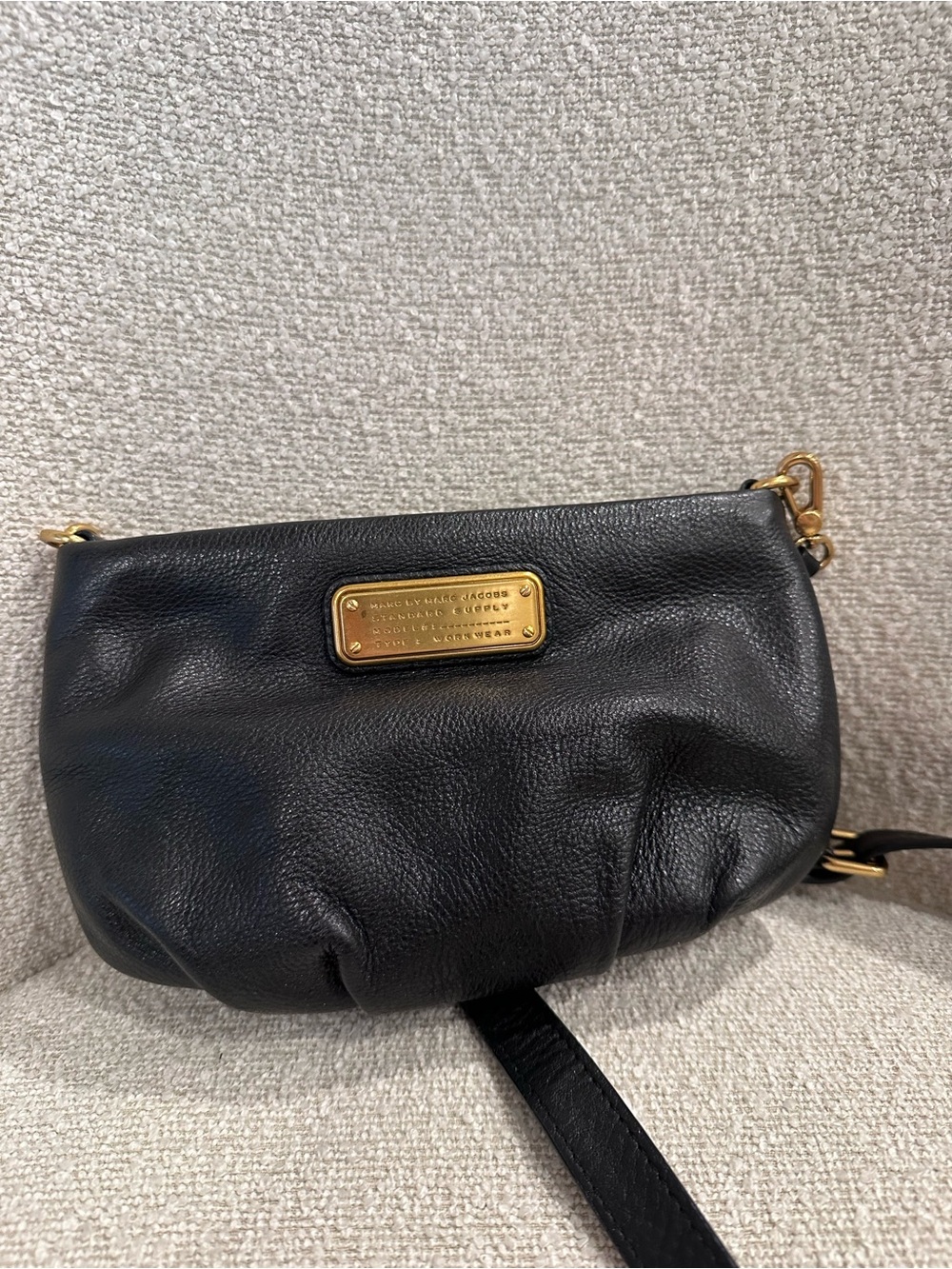 Marc by Marc Jacobs Black Pebbled Leather Crossbody with Gold Plaque
